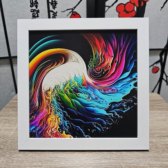 NobleCaptures Other - 8x8 Framed Colorful Paint Swirl Art Illustration Watercolor Oil‎ Painting Print